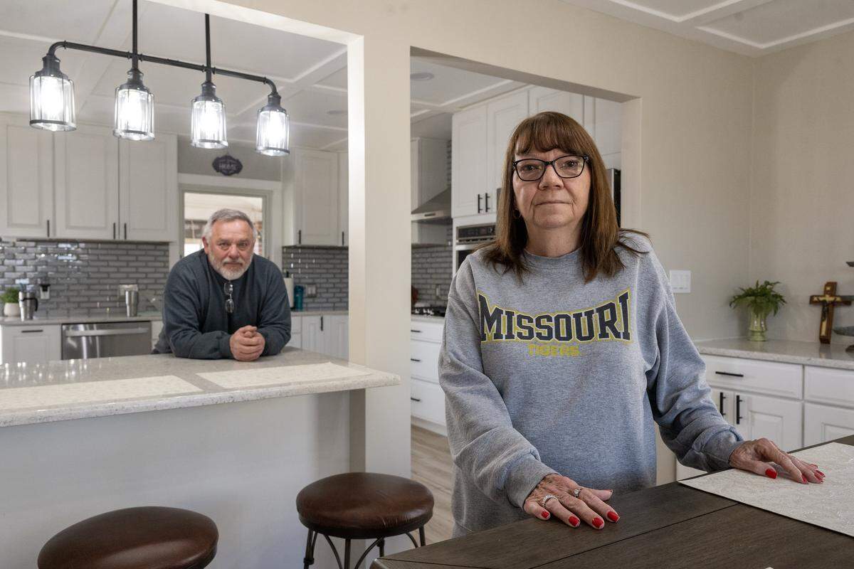 Howard Hoff, left, and his wife, Mary, inside their recently remodeled home on Bly Road in eastern Independence on Friday, Feb. 13, 2026. Their home sits just down the road from the site of a proposed 400-acre, $6.6 billion AI data center. The couple are adamantly opposed to the project and fear their quality of life and property value will decline if the development moves forward. 