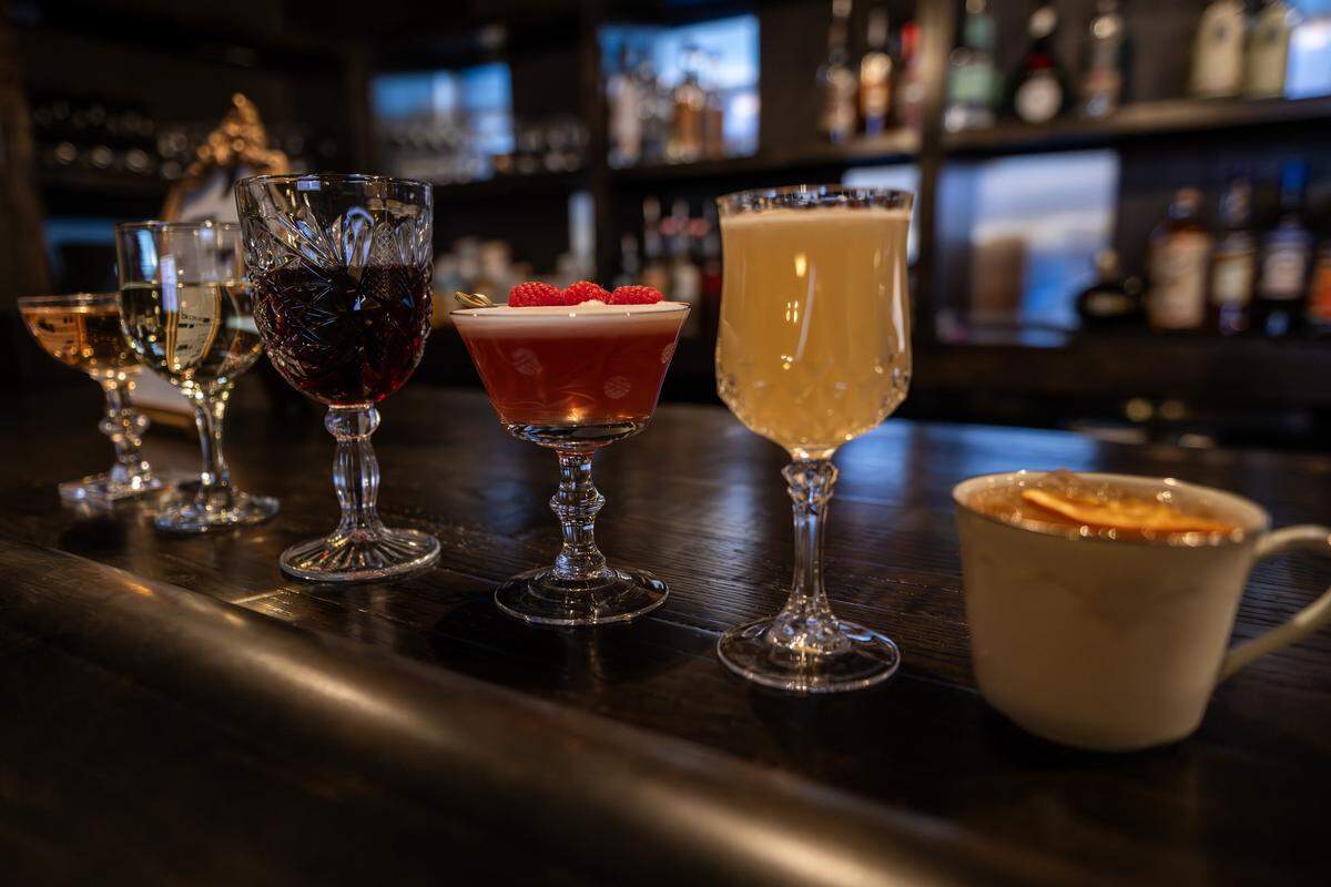 A variety of cocktails and wines are displayed at The Blacklist on Tuesday, Jan. 20, 2026, in Leawood. 