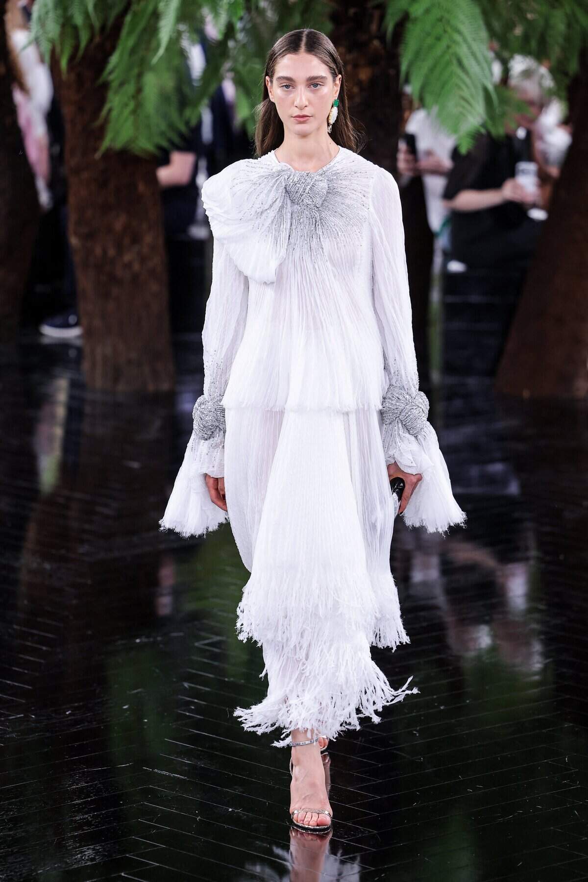 A model presents a creation for Christian Dior for the Women Haute Couture Fall/Winter 2026-2027 collection as part of the Paris Fashion Week, in Paris, on July 6, 2026.