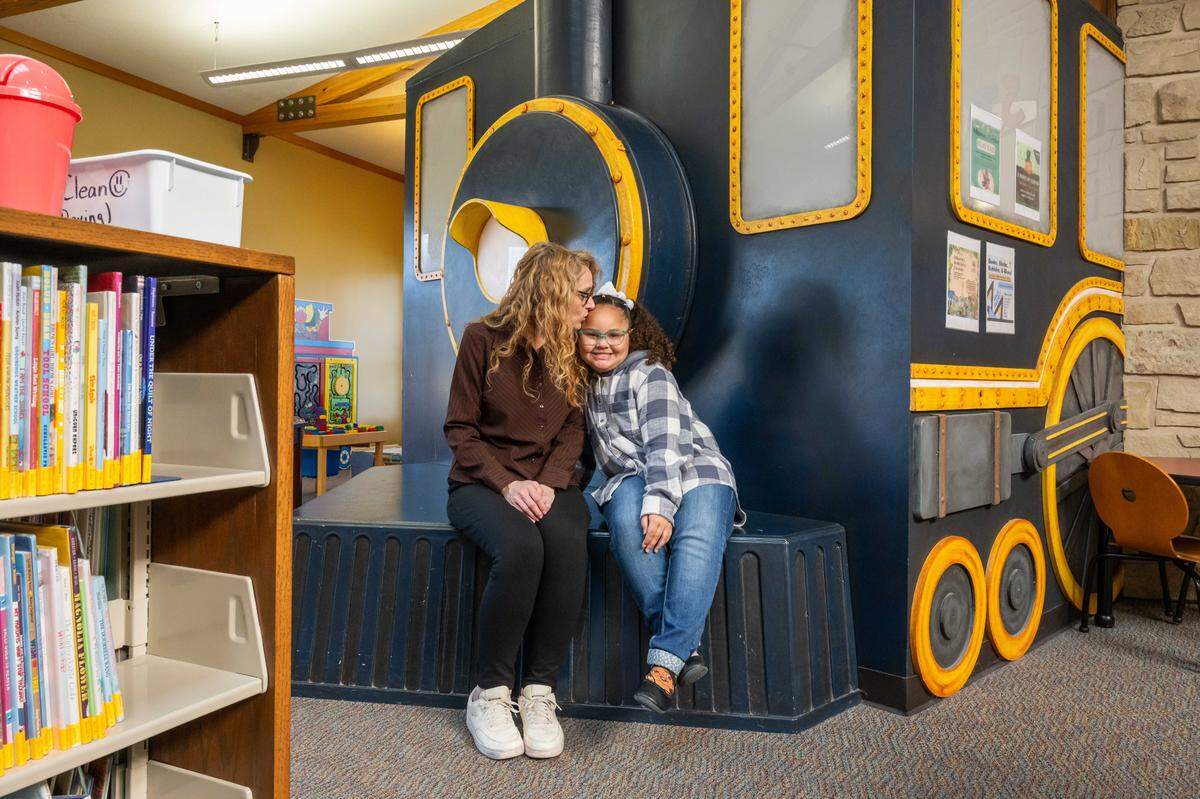 Cori Harris and her daughter, Oakley, on Wednesday, March 11, 2026, in Bonner Springs. Oakley, a student in Bonner Springs-Edwardsville Unified School District, has received special education services since she was a toddler.
