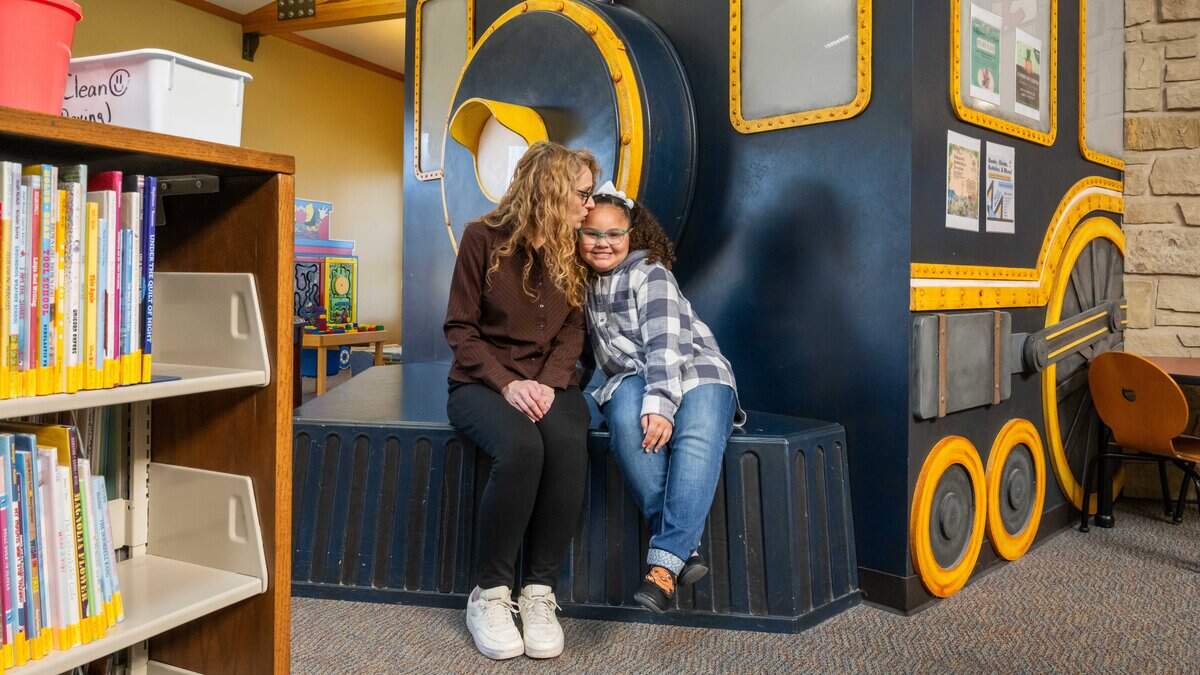 Cori Harris and her daughter, Oakley, on Wednesday, March 11, 2026, in Bonner Springs. Oakley, a student in Bonner Springs-Edwardsville Unified School District, has received special education services since she was a toddler.
