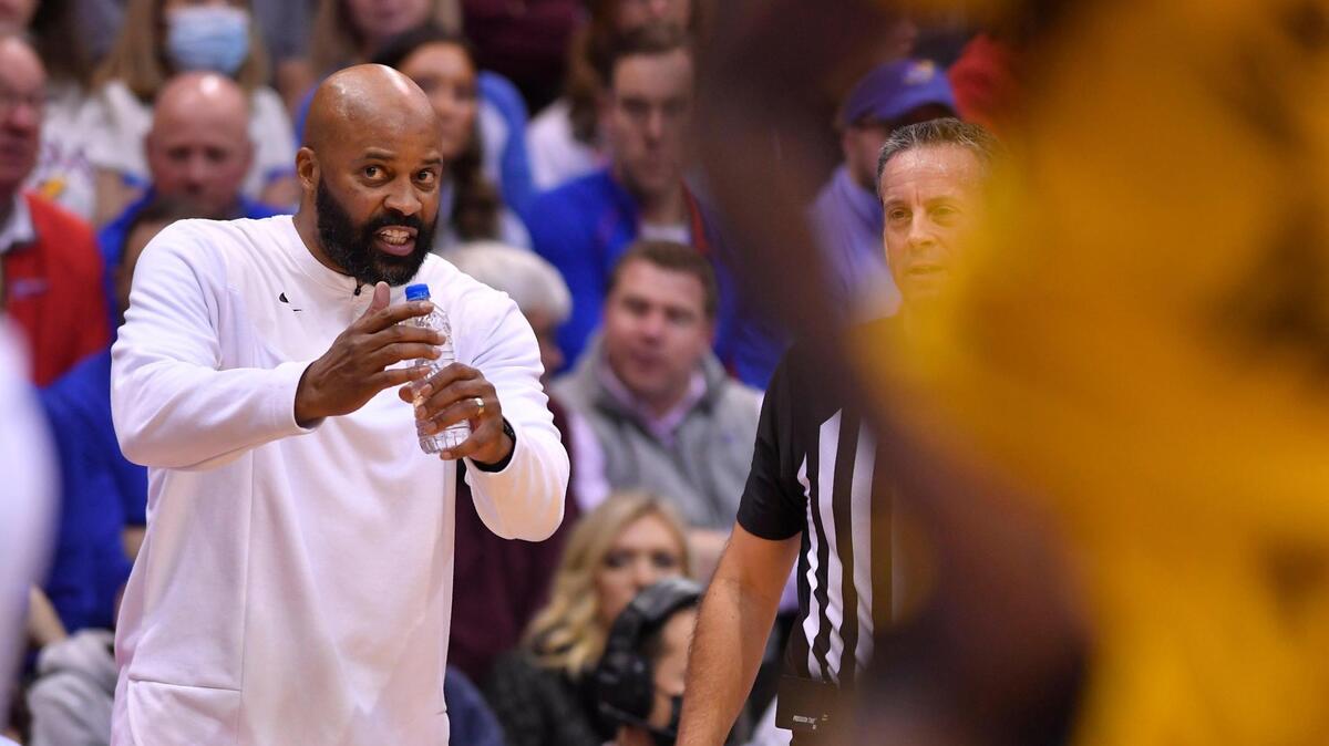 Missouri coach Cuonzo Martin got a technical foul during the first half of Saturday’s game at Allen Fieldhouse, where KU beat his Tigers 102-65.