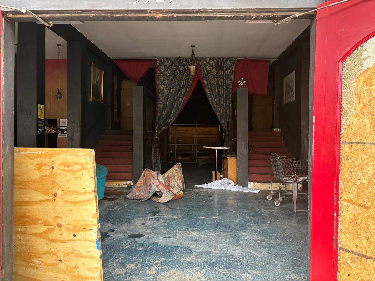 The interior of the Warwick Theatre in Kansas City’s Midtown after a fire ignited, significantly damaging the interior of the historic theater on the morning of Feb. 7, 2024.
