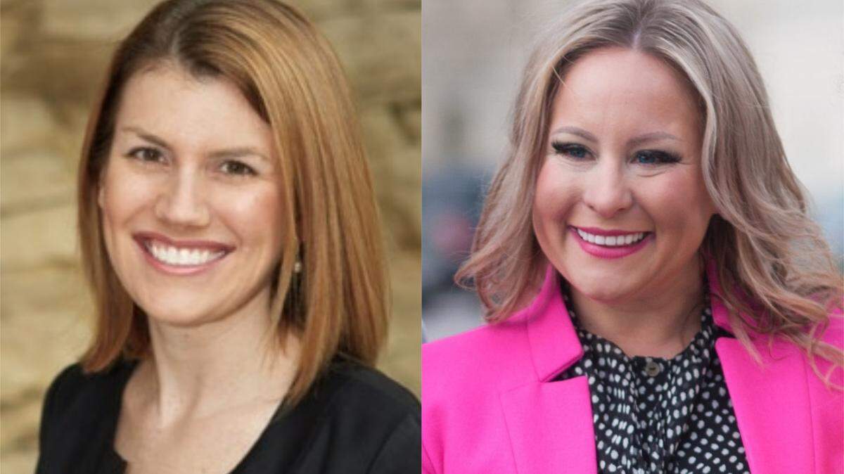 Amanda Adkins (left) and Sara Hart Weir (right) are seeking the GOP nomination to challenge Democratic Rep. Sharice Davids in Kansas’ 3rd congressional district.