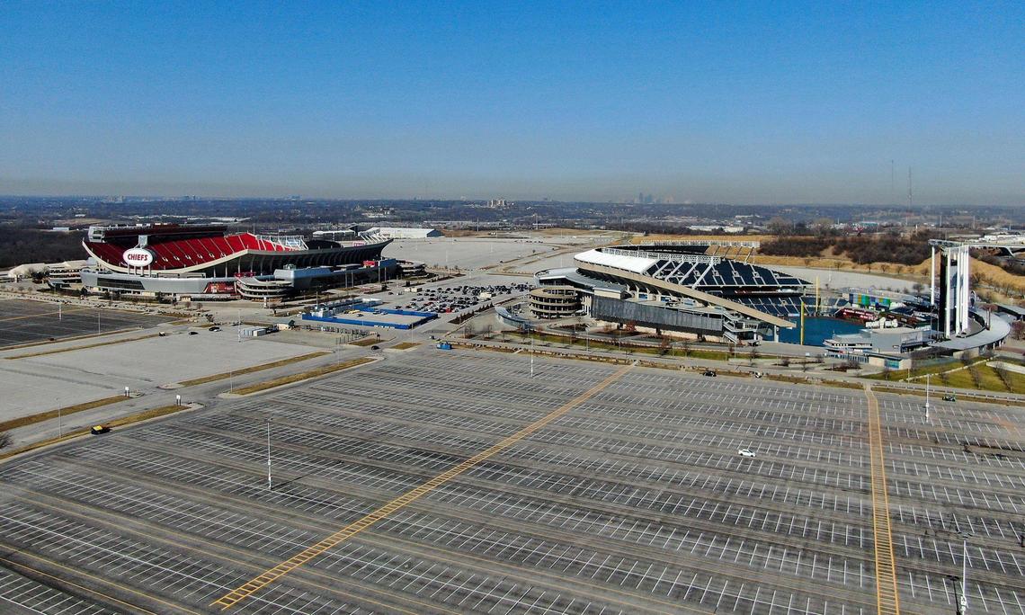 Arrowhead Stadium, left, and Kauffman Stadium, in Kansas City, Missouri.