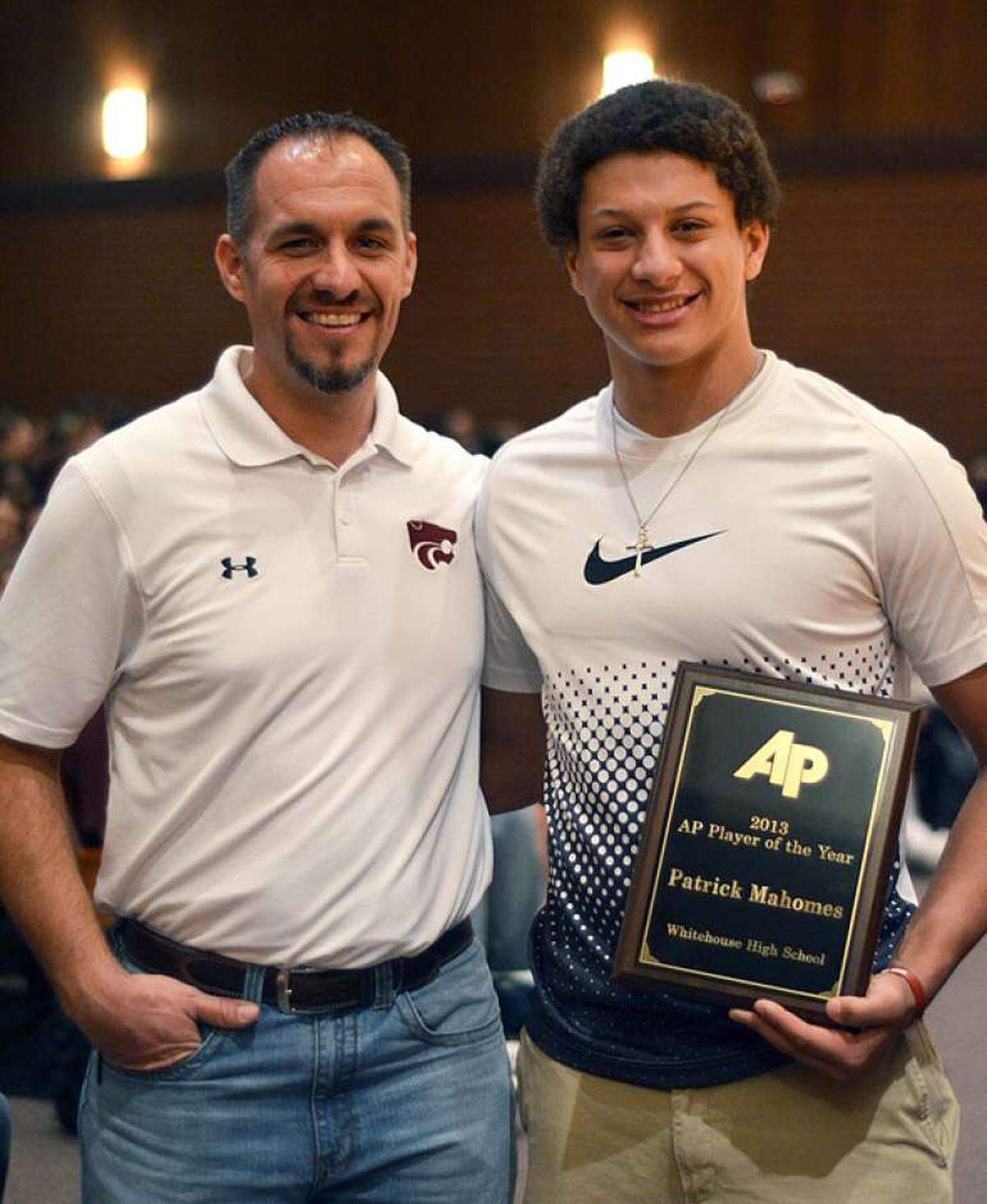 Mahomes, with high school coach Adam Cook, won the 2013 AP Player of the Year Award.