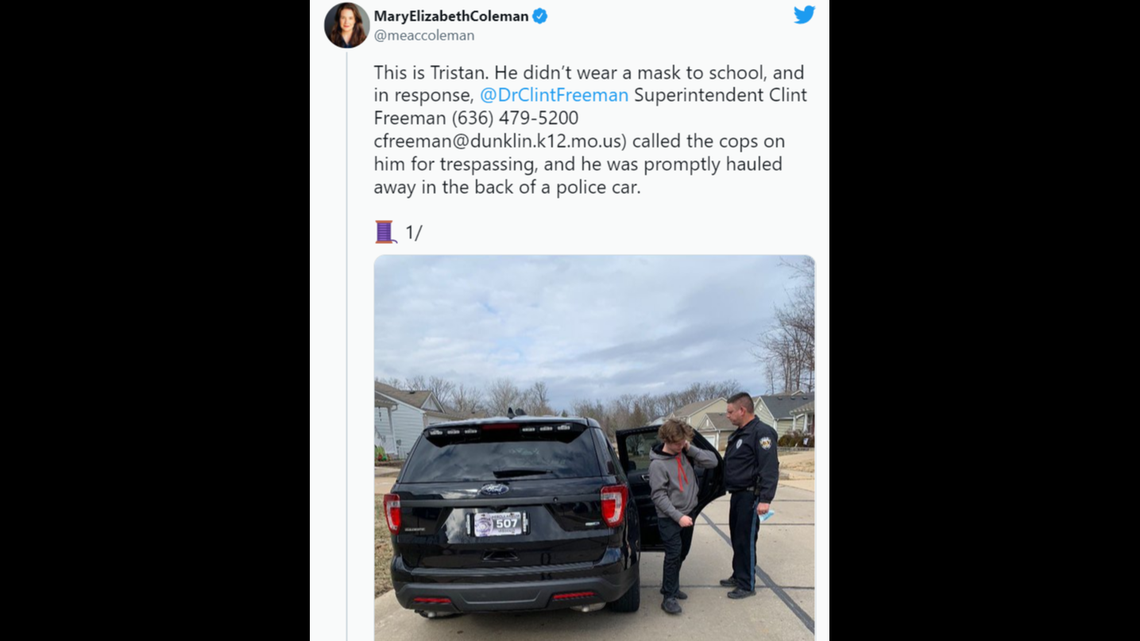 Tristan Watson, a senior at Herculaneum High School, says police took him home from school because he refused to wear a mask.