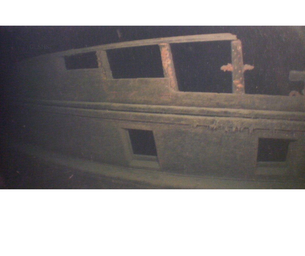Part of the port bow below the rub rail of the “Adella Shores”