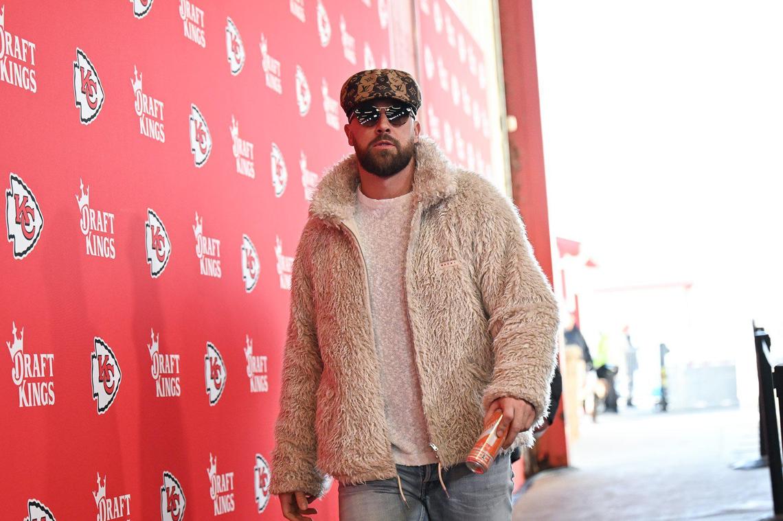 Kansas City Chiefs tight end Travis Kelce arrives before the Chiefs’ game with the Houston Texans on Saturday Dec. 21, 2024, at GEHA Field at Arrowhead Stadium.