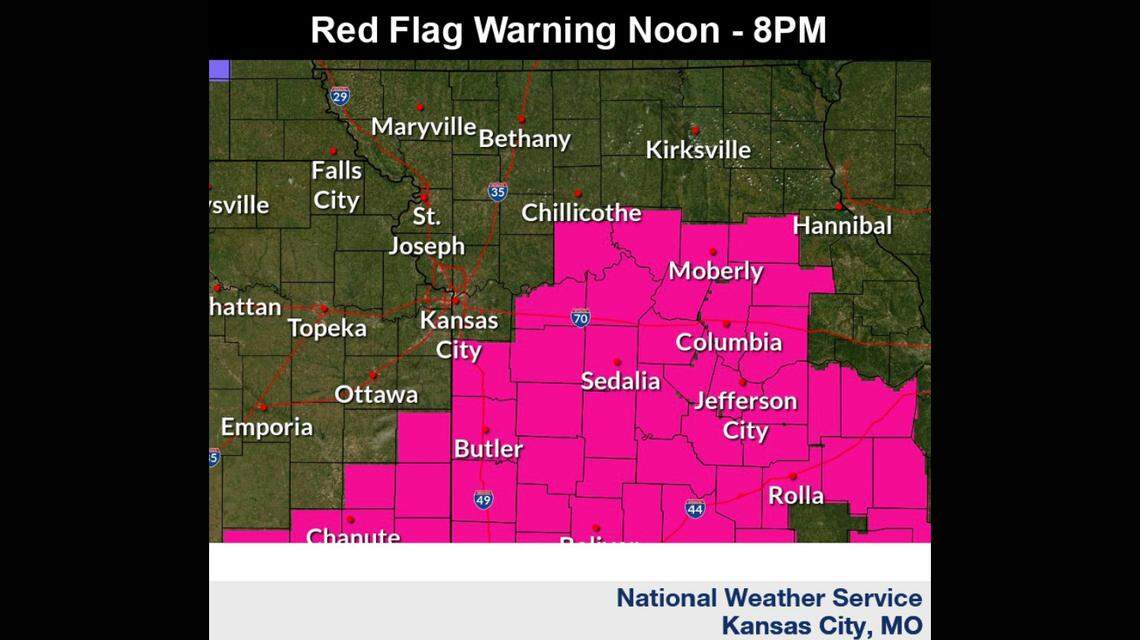Parts of east-central and southeast Kansas and central Missouri are under a red flag warning from noon to 8 p.m. Thursday, according to the National Weather Service. The warm, dry and breezy weather will again make it easy for grass and brush fires to start and spread quickly. Outdoor burning is highly discouraged.
