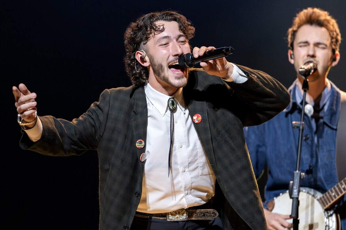 Franklin Jonas and The Byzantines perform as an opening act for the Jonas 20: Greetings from Your Hometown Tour at T-Mobile Center on Tuesday, Oct. 7, 2025, in Kansas City.