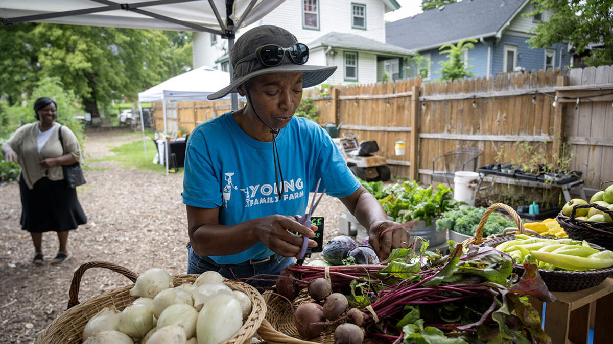 Yolanda Young of The Young Family farm in Kansas City sells produce to the community on Saturdays.