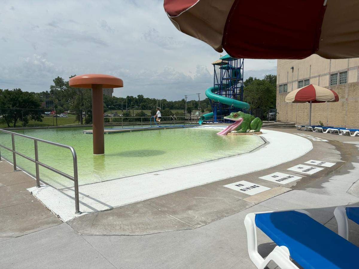 The water at the Mary Williams-Neal Community Center pool turned green. A Kansas City Parks and Recreation representative said damage to the pool’s pump and motor caused the color change. June 25, 2024.