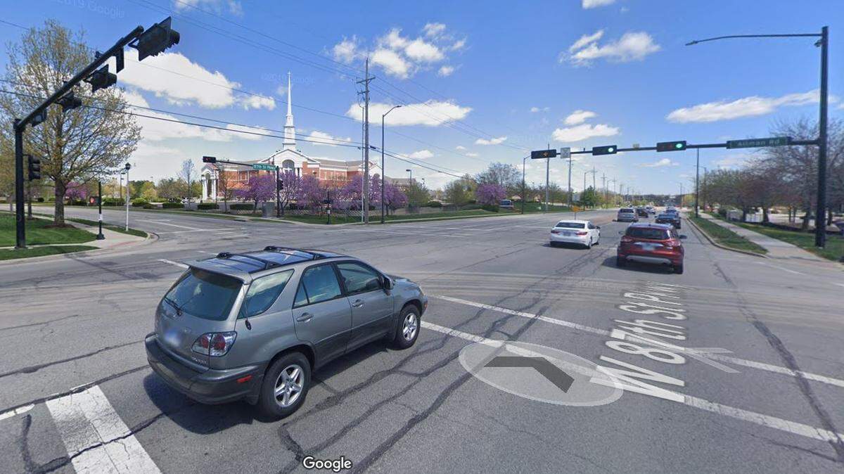 A toddler was taken to a hospital in critical condition after being left alone inside a car for approximately 2 1/2 hours at a church in the 15300 block of West 87th Street Parkway in Lenexa, a police spokesman said. This Google Maps Street View image of the area is from 2019.