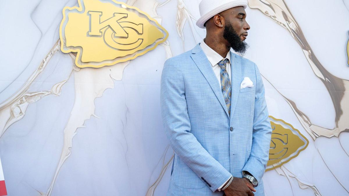 Kansas City Chiefs defensive end BJ Thompson looked sharp on the red carpet before the Super Bowl LVIII championship ring presentation event on Thursday, June 13, 2024, at The Nelson-Atkins Museum in Kansas City.