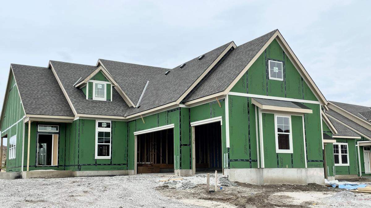 Featured in the Villas is this courtyard, side-entry 3-car garage Kelly reverse plan at 13464 W. 174th Place, built by James Engle Custom Homes, as the contractor. Priced in the mid $550,000s, the home has an estimated finish of 180 days.