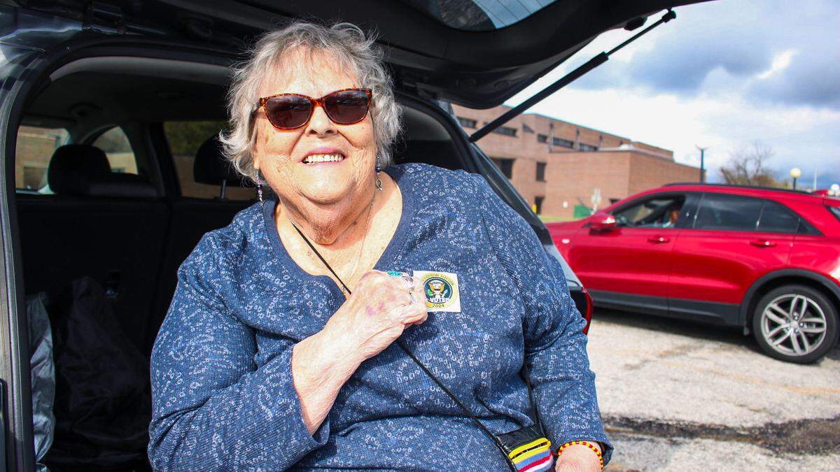Kathy Murphy, 76, said she voted for Kamala Harris because Donald Trump showed poor leadership during the Covid-19 pandemic. She voted Tuesday at the Eisenhower Recreation Center at 2901 N. 72nd St. in Kansas City, Kansas.