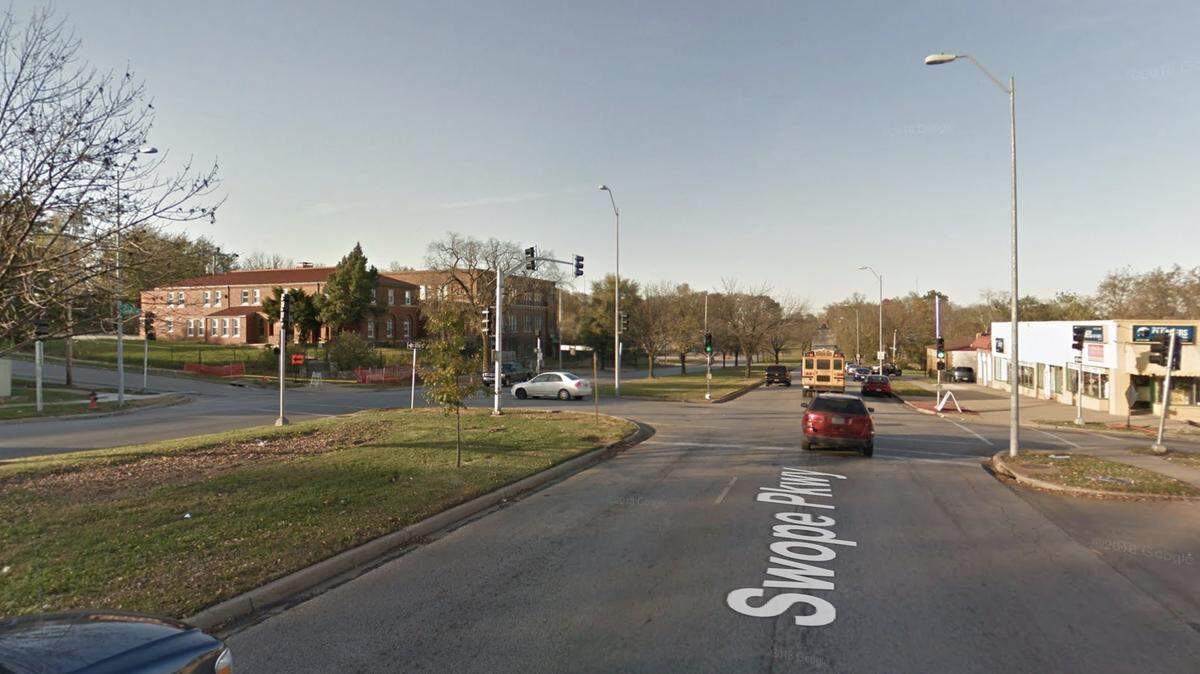 A pedestrian was injured when hit by a fire truck Friday morning near Swope Parkway and E 59th Street. This is a Google Street View image of the intersection taken in 2016.