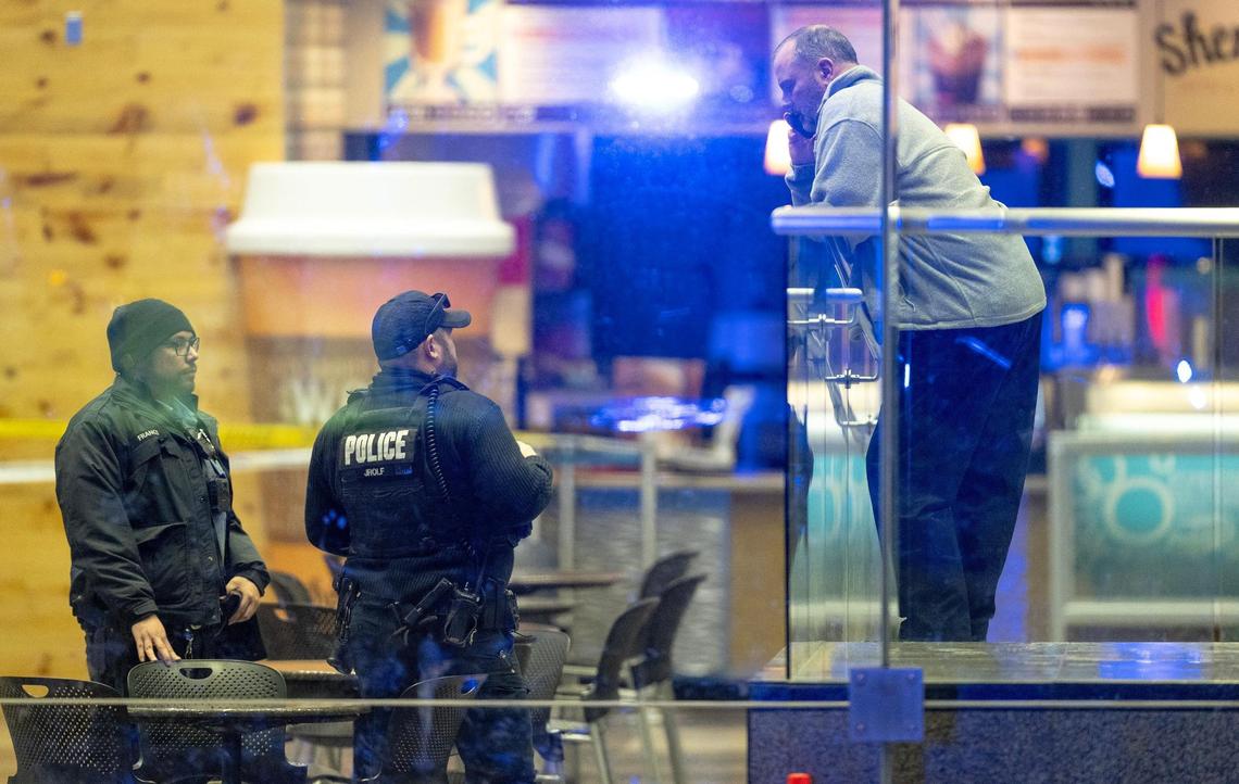 Police work the scene of a shooting at Crown Center on Wednesday, Jan. 17, 2024, in Kansas City.