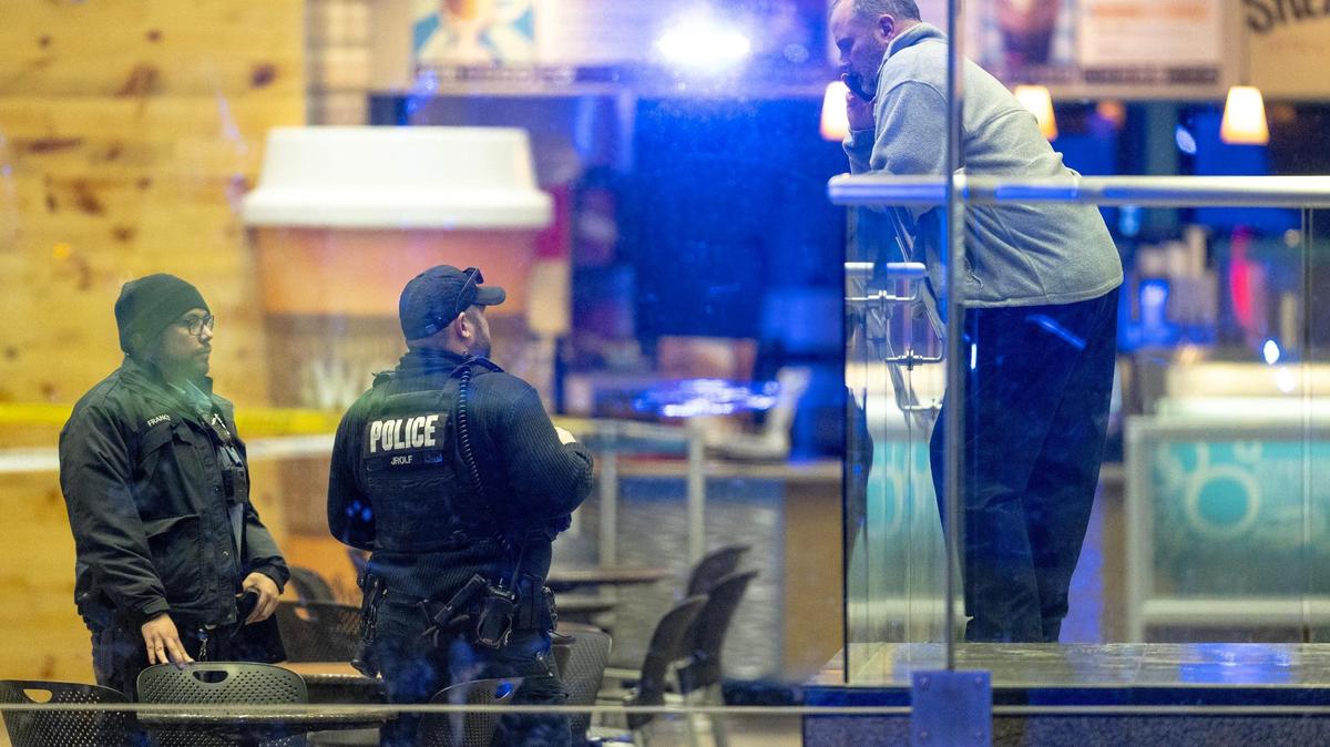 Police work the scene of a shooting at Crown Center on Wednesday, Jan. 17, 2024, in Kansas City.