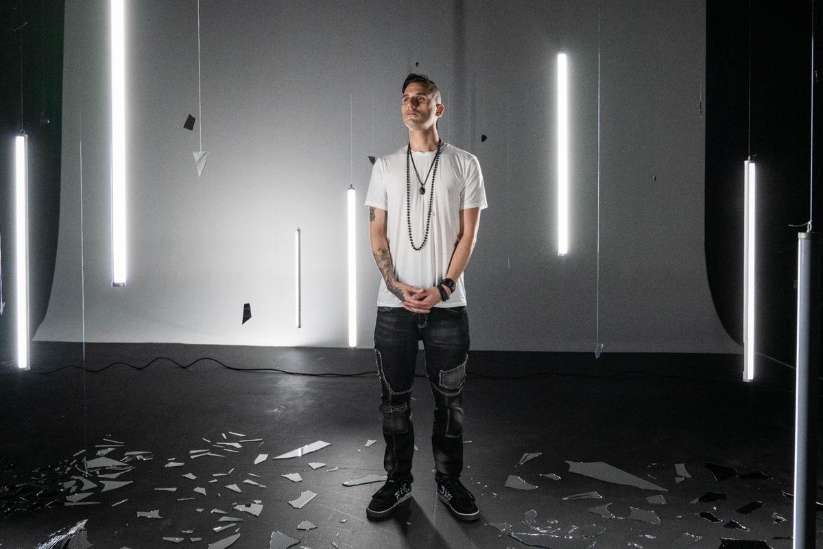 Strange Music recording artist, Hu$h, stands on set inside Strange Music’s soundstage during a filming of a music video for his most recent album. Hu$h is signed to the label and is producing his album and filming his music videos at Strange Land, a compound that functions as HQ for Strange Music.