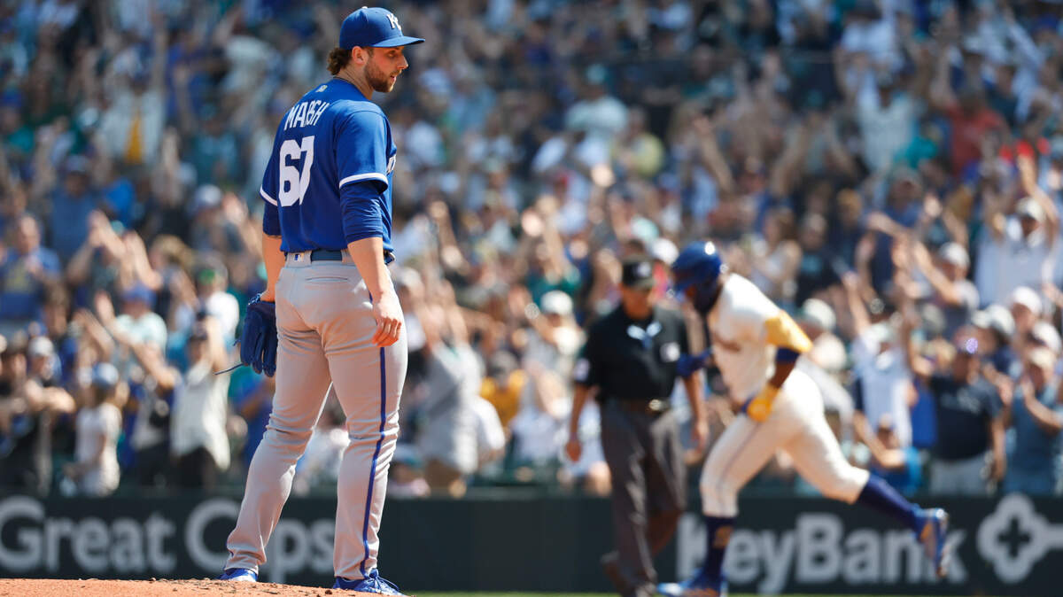 Seattle Mariners designated hitter Teoscar Hernandez rounds the bases after homerin off Royals starting pitcher Alec Marsh on Sunday afternoon in Seattle.