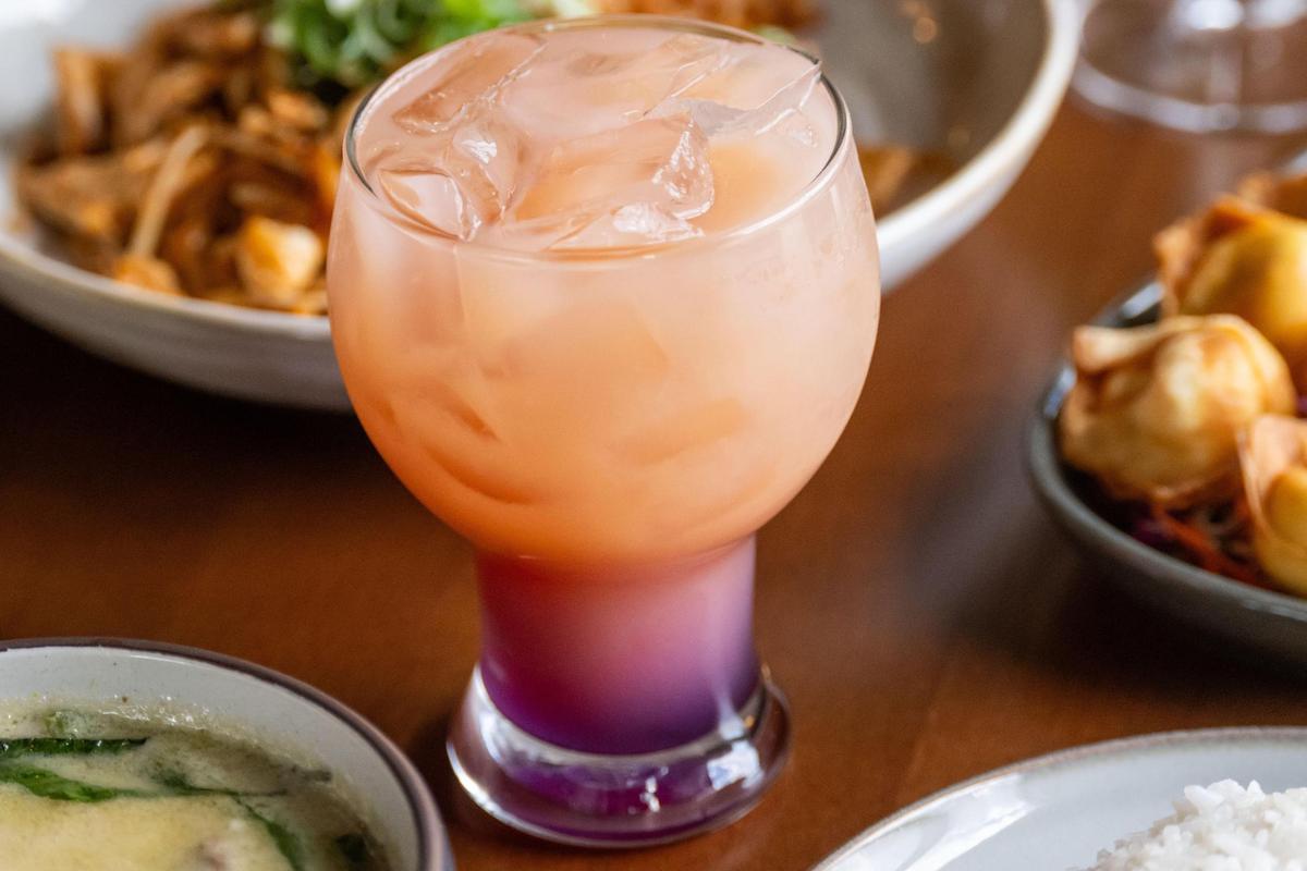 The Sanctuary Fizz, a mocktail with lychee, ginger, mint, and lime flavors, is served at the newest Thai Orchid location in the Kansas City Northland.
