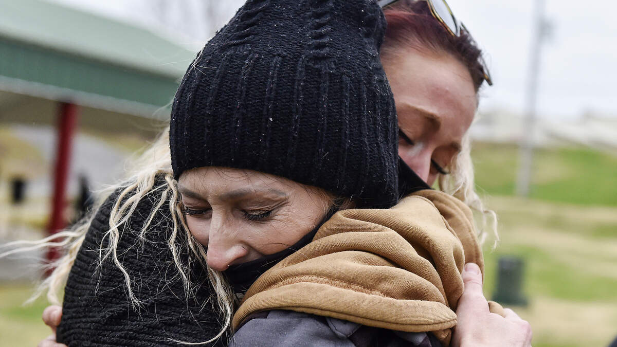 Amanda Householder, left, daughter of Boyd and Stephanie Householder, and D’Nae Hetrick reunited after 11 years at a rally in November in Stockton, Missouri. The last time they saw each other was in 2009 at Circle of Hope.