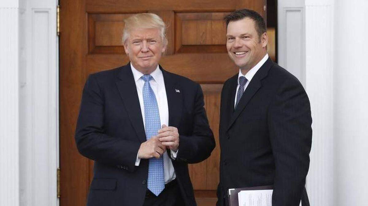 Kansas Secretary of State Kris Kobach met with then-President-elect Donald Trump in November 2016.