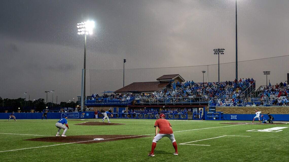 KU’s Super Regional vs. Oklahoma suspended with Jayhawks on brink of elimination