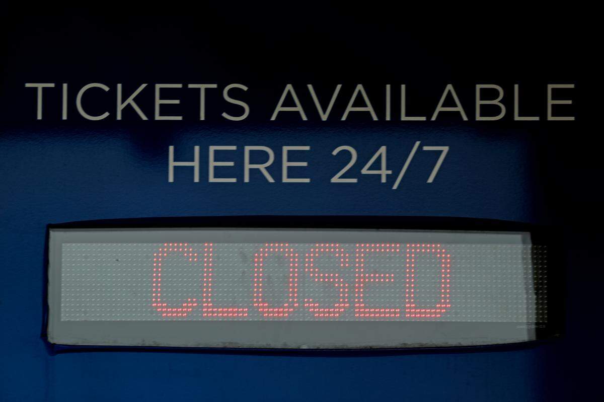 Ticket windows are closed at Kauffman Stadium, home of the Kansas City Royals.