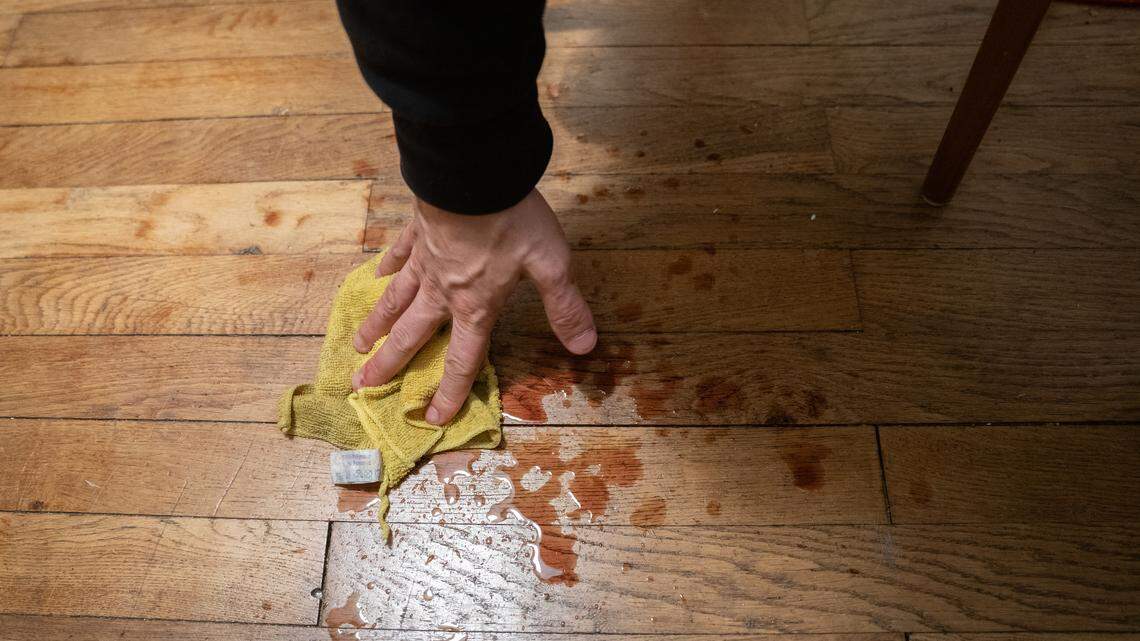 Cleaning hardwood floors.