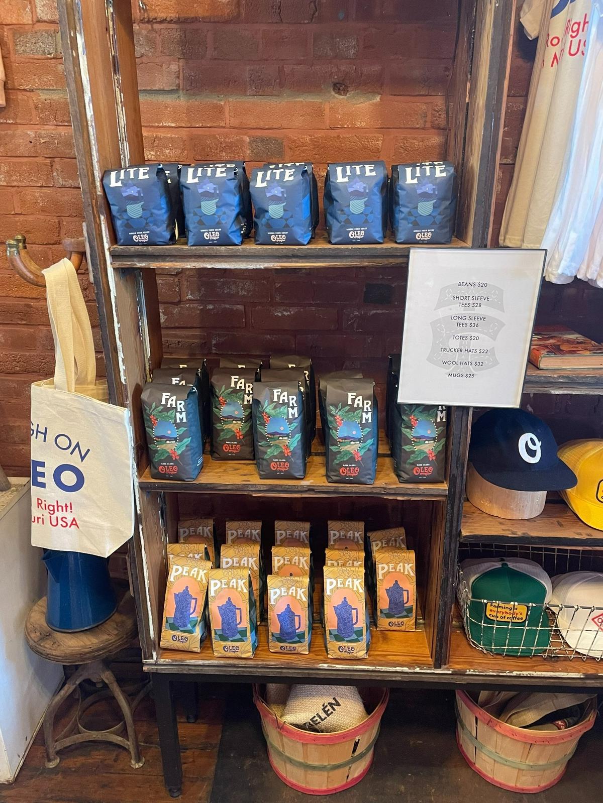 Bags of coffee beans go for $20 a pound at Take Care.