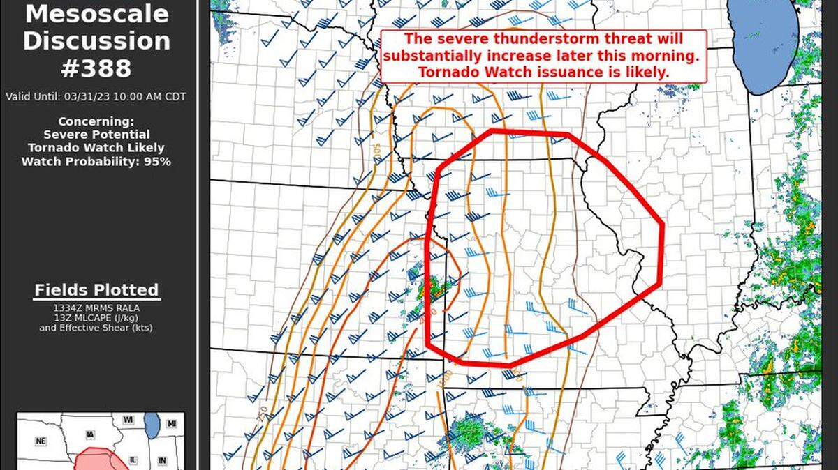 A tornado watch is likely for Kansas City and beyond on Friday, according to the National Weather Service.
