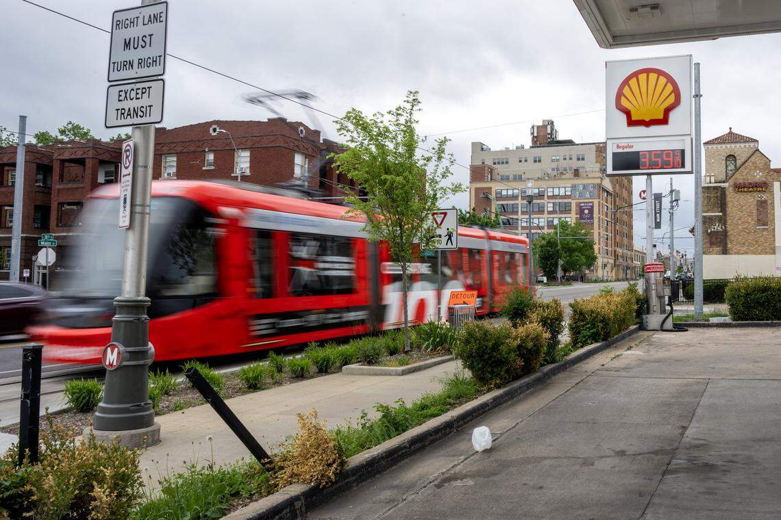 The Shell gas station at 3742 Main St., displays the price of regular gasoline on Thursday, April 23, 2026, in Kansas City.
