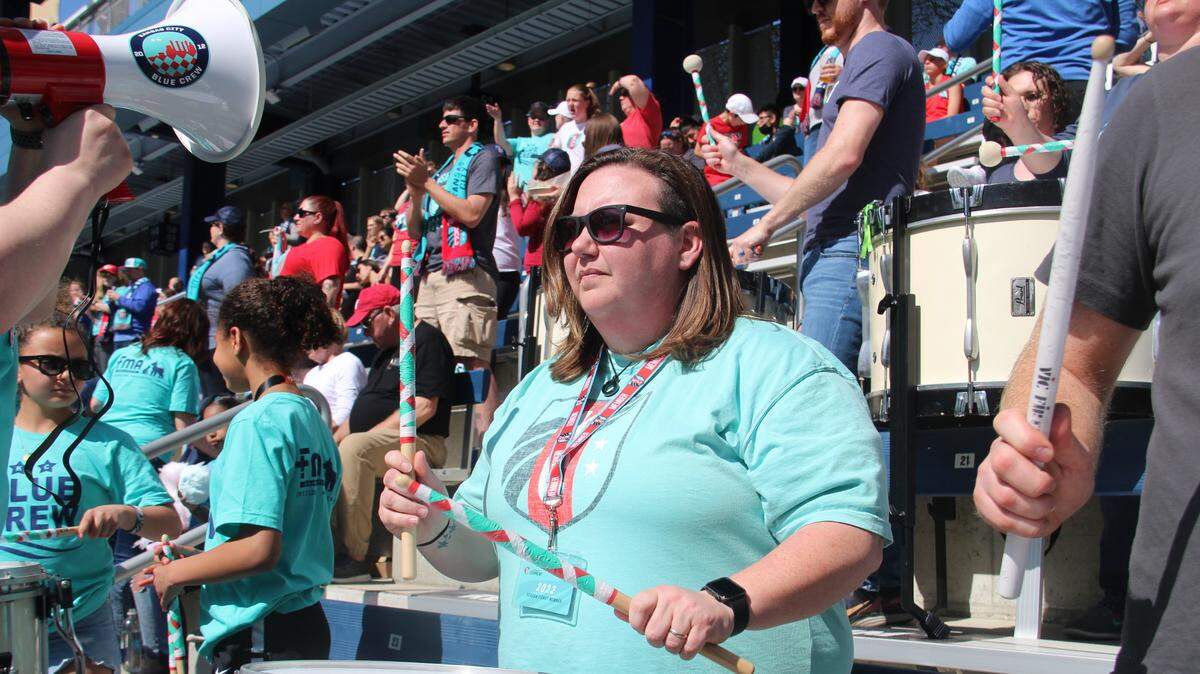 Carrie Epperson and the Surface Tension drumline spice up the atmosphere during Kansas City Current home games at Children’s Mercy Park in KCK.