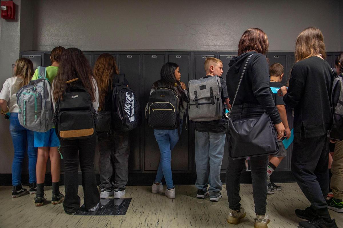 Students return to Nowlin Middle School in Independence for the start of the school year as Kansas City area districts struggle to hire enough staff amid severe labor shortages.