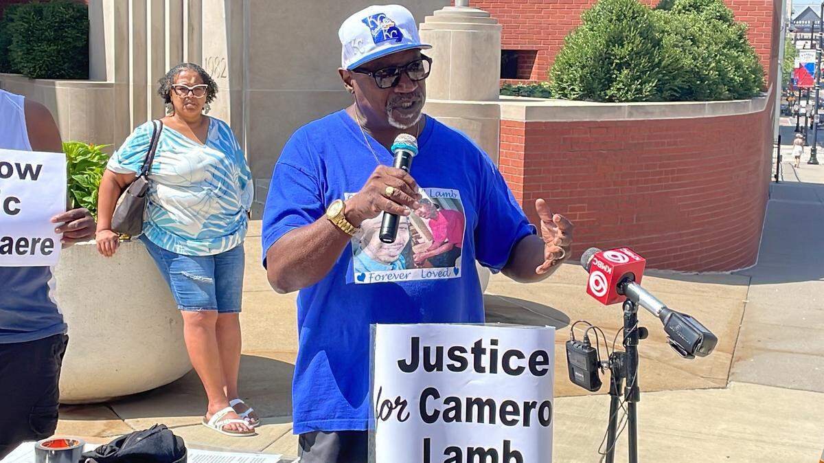 Aquil Bey, the stepfather of Cameron Lamb, spoke during a news conference Wednesday in front the Western District Court of Appeals in Kansas City.