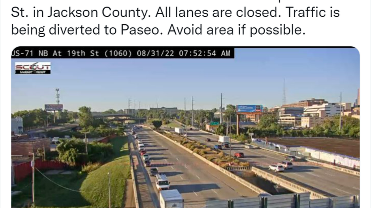 All lanes of traffic were closed on northbound 71 Highway past 22nd Street in Kansas City Wednesday morning after a multi-vehicle crash, according to MoDOT Kansas City.