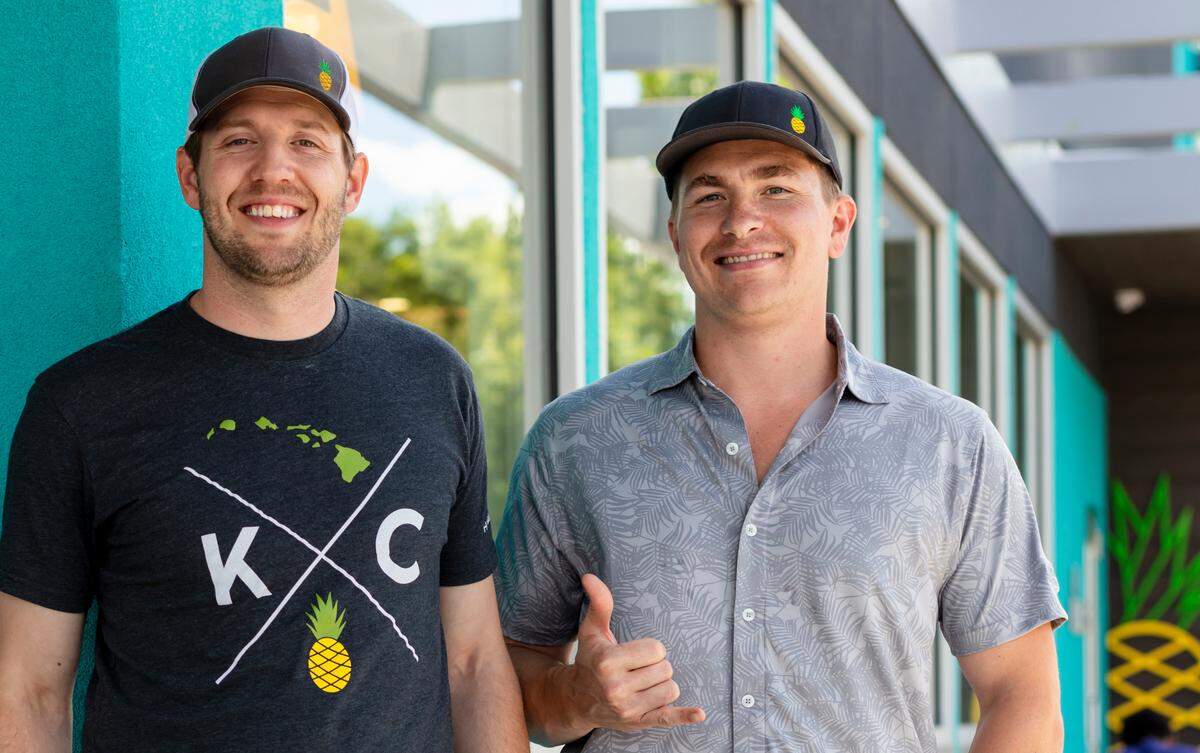 Cameron McNie, left, and Tyler McNie, founders of Hawaiian Bros Island Grill.