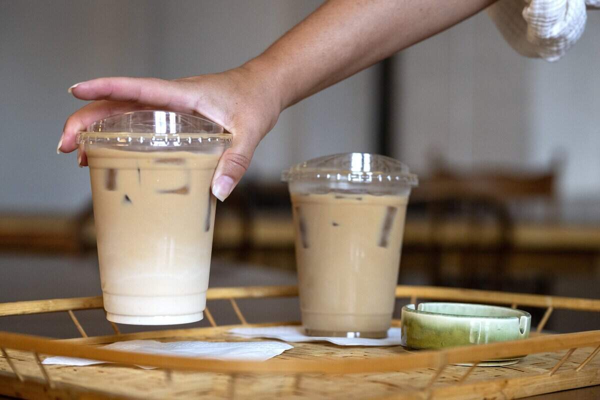 Two ice lattes sit on a tray at Rex on Wednesday, July 15, 2026, Kansas City.