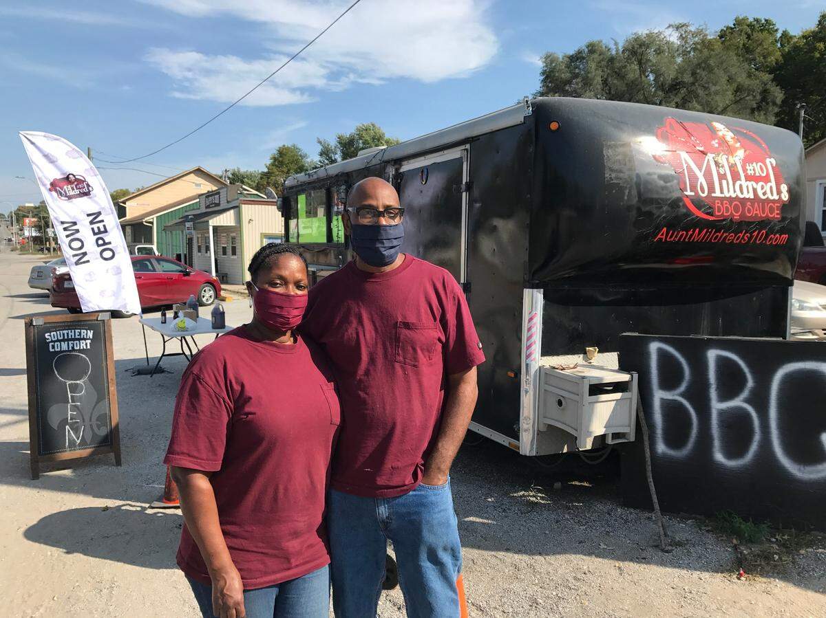 Penelope and Earstin Sanders, owners of Aunt Mildred’s BBQ food truck.