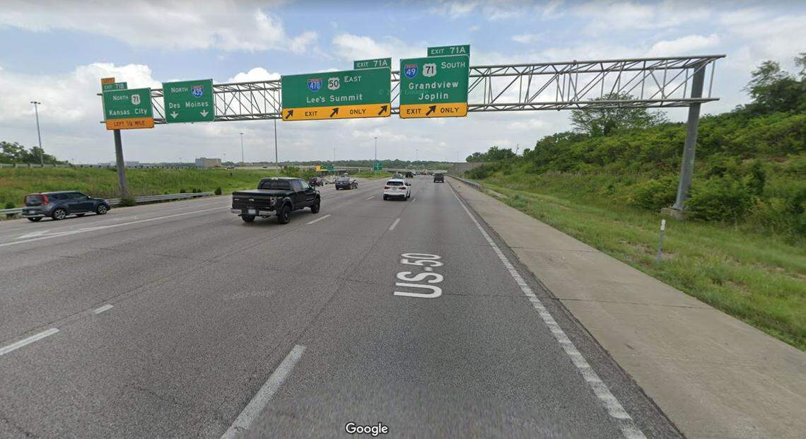 A driver died when she was ejected in a rollover crash after running off the ramp from eastbound Interstate 435 to southbound Interstate in the Three Trails Crossings in south Kansas City, police said. This Google Maps Street View image of the area is from June.