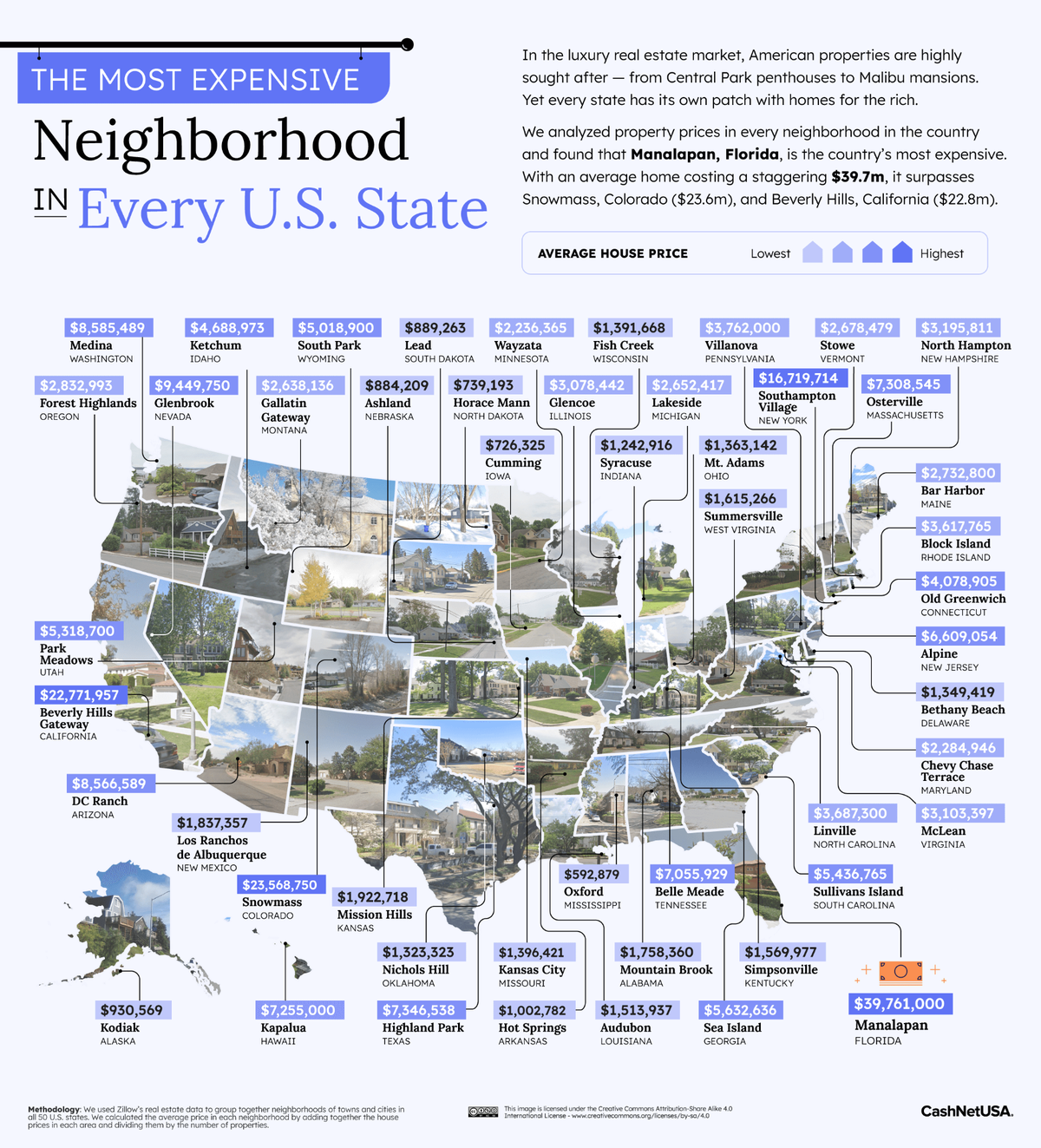 The financial blog used home price data from Zillow to calculate the most expensive neighborhoods in each state.