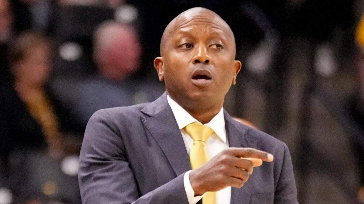 Missouri Tigers men’s basketball coach Dennis Gates conveys guidance to his players during MU’s home opener against the Howard Bison at Mizzou Arena in Columbia, Mo. on Friday, Nov. 8, 2024.