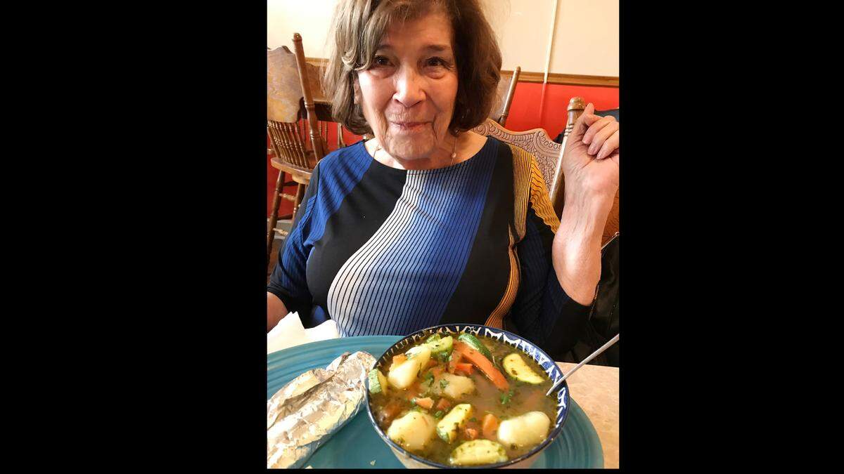 Before COVID-19: Mom having lunch on Southwest Boulevard.