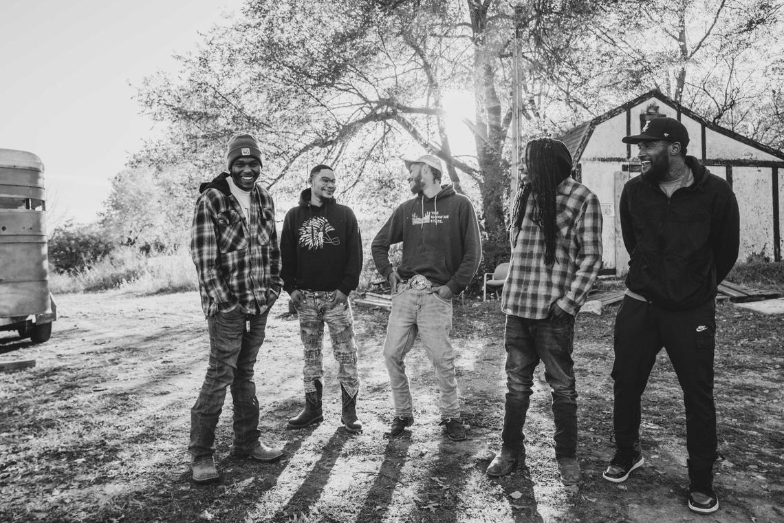 The Copper Boyz, left to right, CB Otto, CB Mess, CB Zay, YM El Bey, and CB Dell at Copper Boyz Ranch in Kansas City.