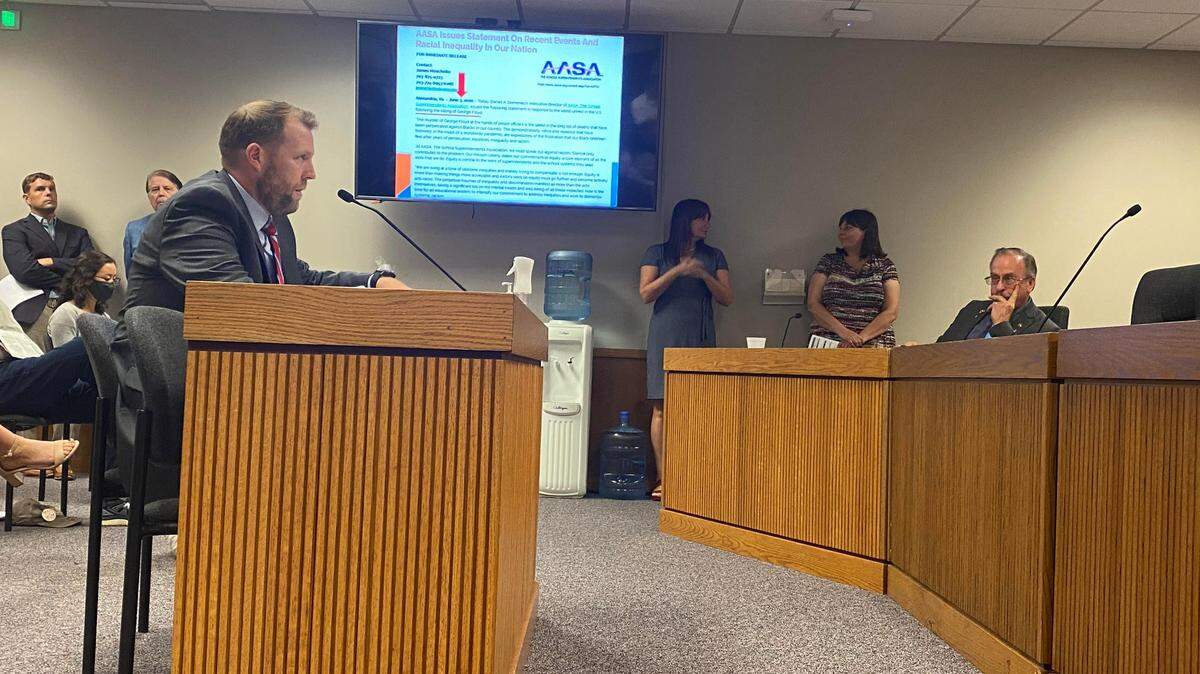Michael Harris, chief of governmental affairs for the Missouri Department of Education and Secondary Education, testifies before the legislature’s Joint Committee on Education Monday. He explained most schools are not teaching critical race theory.