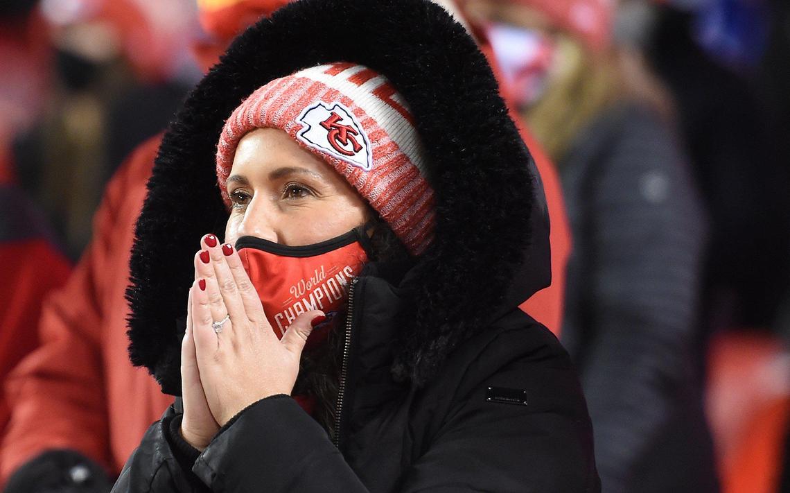 A fan watched as the clock ran out and the Chiefs the AFC Championship Game, 38-24, over the Buffalo Bills on Sunday, Jan. 24, 2021, at Arrowhead Stadium in Kansas City.