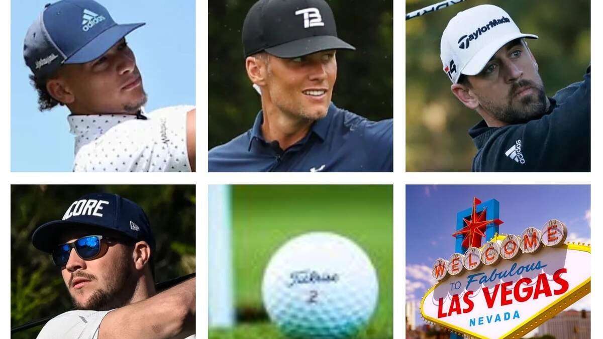 The Match, awaiting next week in Las Vegas and featuring (top row, left to right) Patrick Mahomes, Tom Brady, Aaron Rodgers and (bottom left) Josh Allen, is bringing out some sweet trash-talk among the elite NFL quarterbacks.